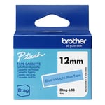 Brother Btag-L33 cinta no laminada azul sobre azul claro 12 mm | BROBTAGL33