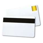 Magicard CR80 PVC tarjetas blancas con sello HoloPatch dorado y banda magnética | 500 unidades | BRAMA-322003