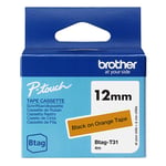 Brother Btag-T31 cinta no laminada negro sobre naranja 12 mm | BROBTAGT31