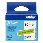 Brother Btag-G31 cinta no laminada negro sobre verde claro 12 mm | BROBTAGG31