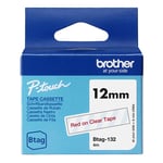 Brother Btag-132 cinta no laminada rojo sobre transparente 12 mm | BROBTAG132
