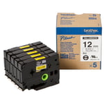 Brother HGe-631V5 Cinta negra sobre amarilla 12mm (5 unidades) | BROHGE631V5