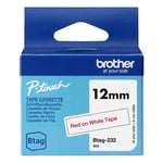 Brother Btag-232 cinta no laminada rojo sobre blanco 12 mm | BROBTAG232