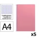 Pack 5x Cuaderno Espiral Folio | Cuadrícula 4mm | 75g | Tapa Blanda | Rosa