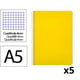 Pack 5x Cuaderno Espiral | Cuarto Cuadrícula 4mm | 90g | Tapa Dura | Amarillo