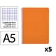 Pack 5x Cuaderno Espiral Cuarto | Cuadrícula 4mm | 90g | Tapa Dura | Naranja