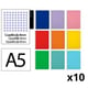 Pack 10x Cuaderno Espiral A5 | Cuadrícula 4mm | 90g | Tapa Dura | Surtido de colores