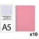 Pack 10x Cuaderno Espiral Cuarto | Cuadrícula 4mm | 90g | Tapa Dura | Rosa