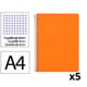 Pack 5x Cuaderno Espiral Folio | Cuadrícula 4mm | 90g | Tapa Dura | naranja