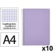 Pack 10x Cuaderno Espiral Folio | Cuadrícula 4mm | 90g | Tapa Dura | morado