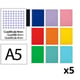 Pack 5x Cuaderno Espiral A5 | Cuadrícula 4mm | 75g | Tapa Blanda | Surtido de colores