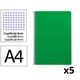 Pack 5x Cuaderno Espiral Folio | Cuadrícula 4mm | 75g | Tapa Blanda | Verde
