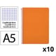 Pack 10x Cuaderno Espiral Cuarto | Cuadrícula 4mm | 90g | Tapa Dura | Naranja