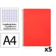 Pack 5x Cuaderno Espiral Folio | Cuadrícula 4mm | 90g | Tapa Dura | rojo