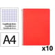 Pack 10x Cuaderno Espiral Folio | Cuadrícula 4mm | 90g | Tapa Dura | rojo