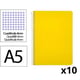 Pack 10x Cuaderno Espiral | Cuarto Cuadrícula 4mm | 90g | Tapa Dura | Amarillo