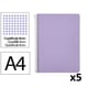 Pack 5x Cuaderno Espiral Folio | Cuadrícula 4mm | 90g | Tapa Dura | morado