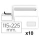 Pack 10x Sobres Americanos Blancos con ventana | 115x225mm | 25u.