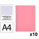 Pack 10x Cuaderno Espiral Folio | Cuadrícula 4mm | 90g | Tapa Dura | rosa