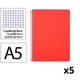 Pack 5x Cuaderno Espiral Cuarto | Cuadrícula 4mm | 90g | Tapa Dura | Rojo