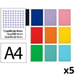 Pack 5x Cuaderno Espiral Folio | Cuadrícula 4mm | 75g | Tapa Blanda | Surtido de colores