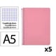 Pack 5x Cuaderno Espiral Cuarto | Cuadrícula 4mm | 90g | Tapa Dura | Rosa