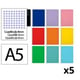 Pack 5x Cuaderno Espiral A5 | Cuadrícula 4mm | 90g | Tapa Dura | Surtido de colores