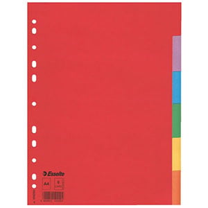 Esselte 100200 A4 separadores / colores carton / 6 pestañas