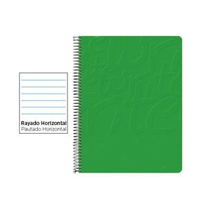 Cuaderno Espiral Folio | 80H | Rayado Horizontal | Tapa Blanda | 60gr | Verde