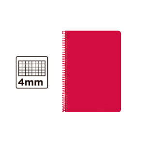 Cuaderno Espiral A5 | 80H | Cuadrícula 4mm | Tapa Dura | Rojo