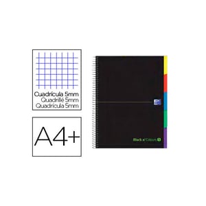 Cuaderno Espiral Oxford Folio Black'n Colors | 100H | Cuadricula 5mm | Tapa Extradura | Negro