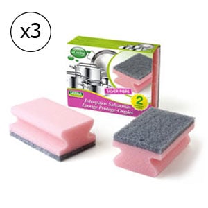 Pack x3: Estropajo salvauñas silver fibre | 10,5x7x4,5 cm | 2 unidades