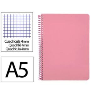 Cuaderno Espiral Cuarto | Cuadrícula 4mm | 90g | Tapa Dura | Rosa