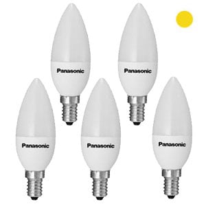 Pack x5: Bombilla Panasonic LED E14 | Vela | Luz cálida | 4W | 2000K